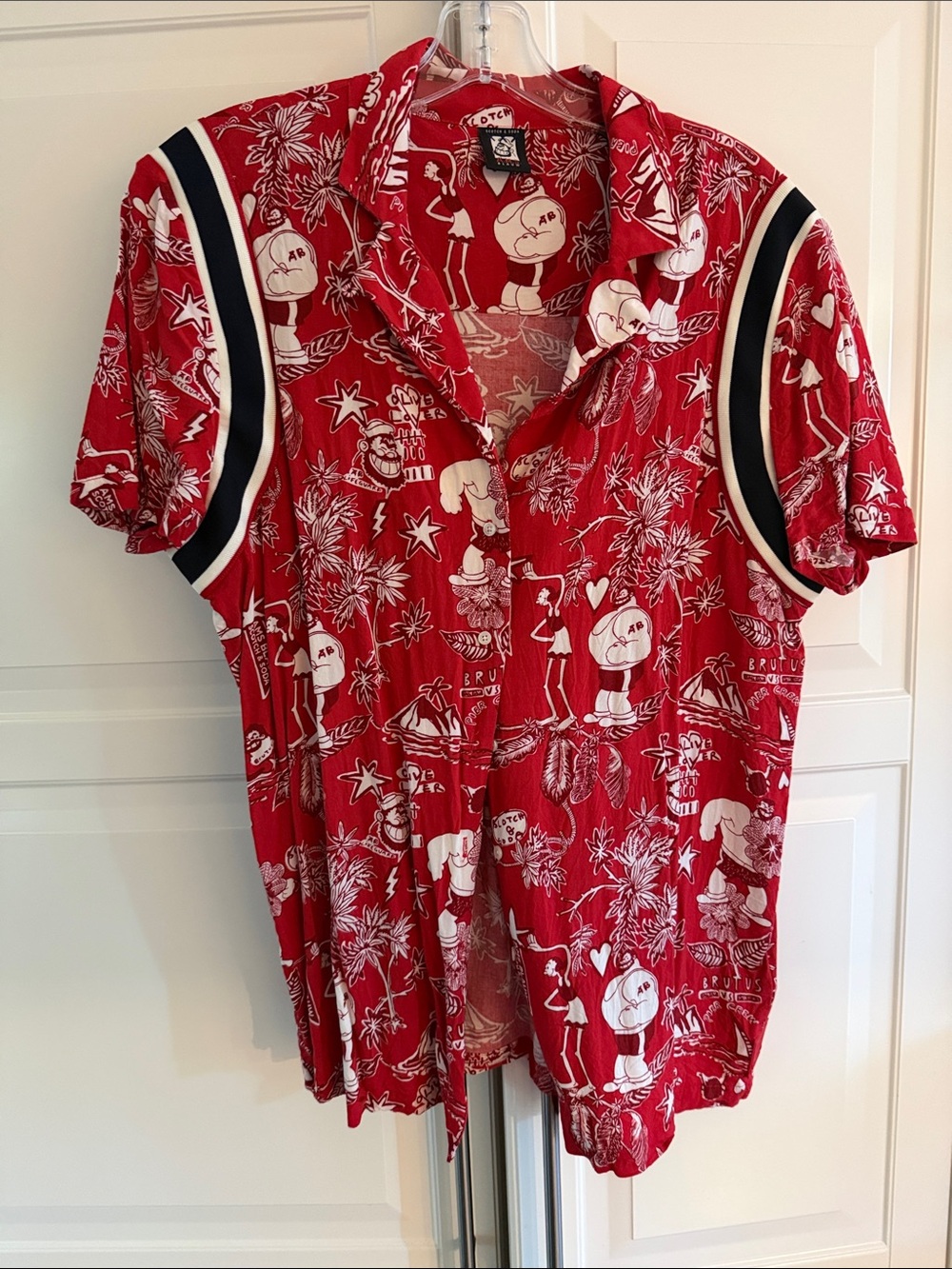 Scotch & Soda women’s size large red and black camp shirt Popeye themed